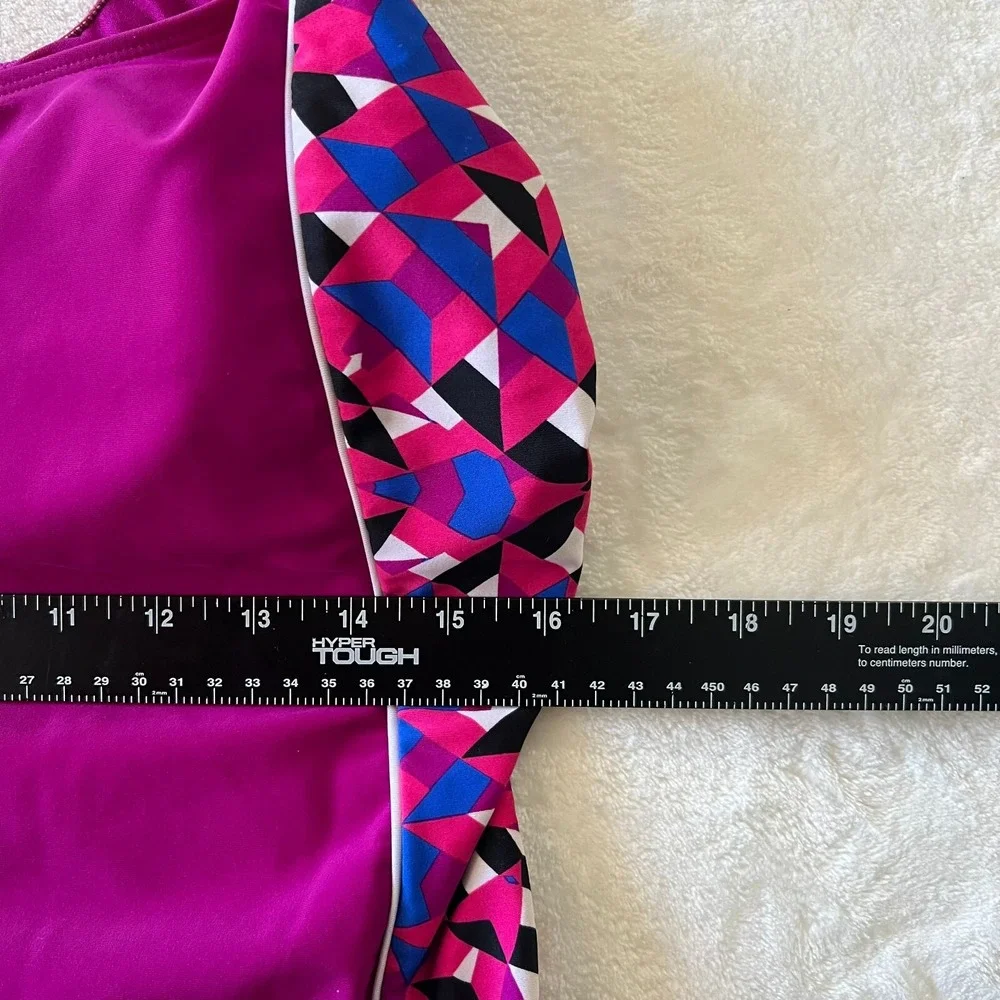 Catalina‎ Womens 1X 16W Magenta Geometric Mosaic One Piece Swimsuit Padded Pink